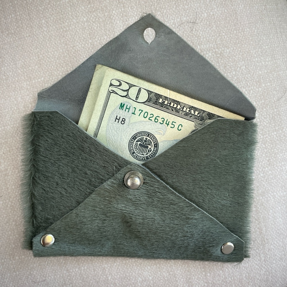 Green Camo Cow Hide Hand Made Card Cash